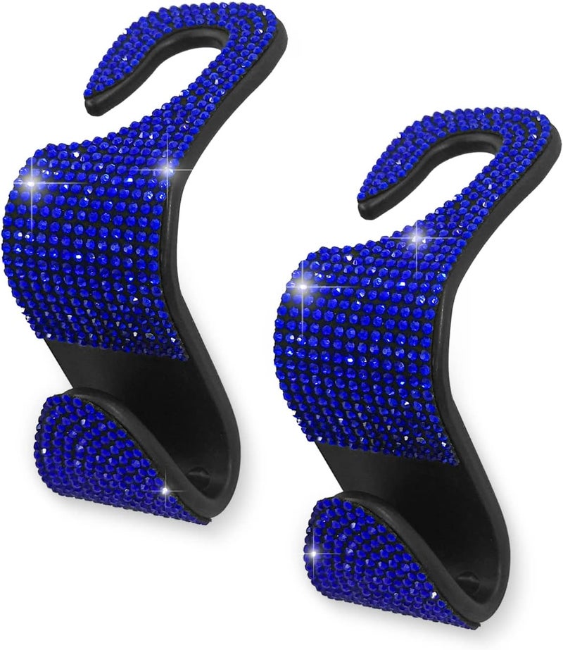 OSIFIT 2PCS Car Seat Hooks, Bling Car Rhinestone Headrest Hooks, Universal Bling Car Interior Accessories, for Handbag, Clothes, Purse, Water Bottle (Blue) - Image 1